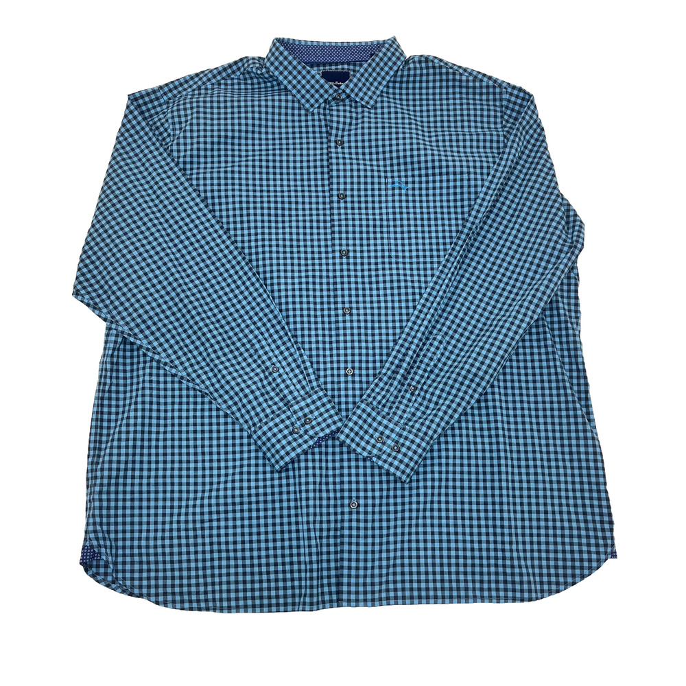 Tommy Bahama Mens 3XT‎ Button Up Shirt Blue Gingham Check Long Sleeve Outdoor